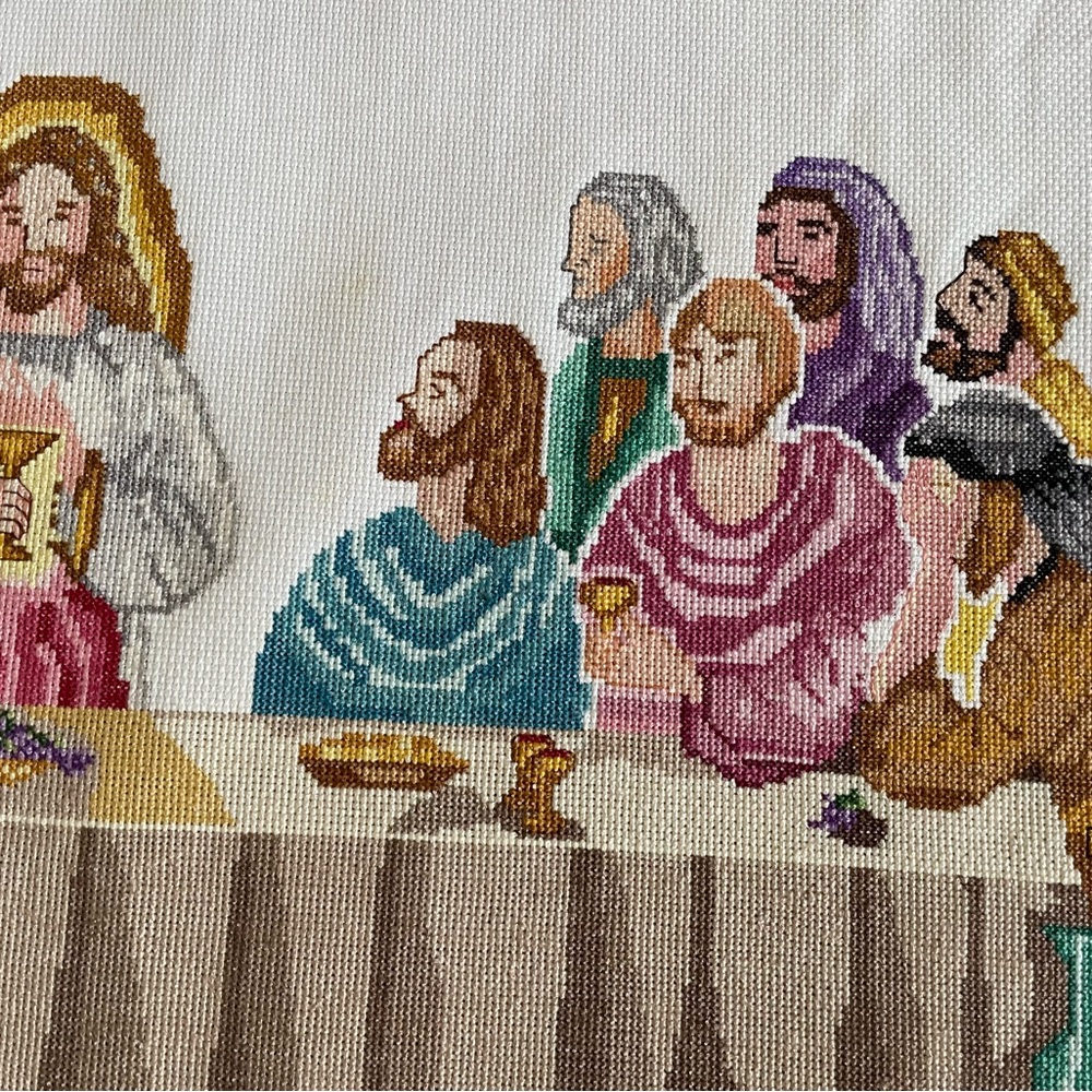 The Last Supper Colorful Vintage Cross Stitch Picture Unframed - Picture 4 of 12